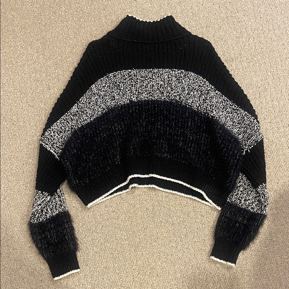Free People Black and White Cowl Sweater
